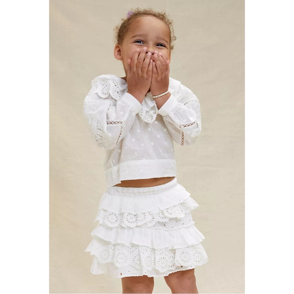 Anthropologie Lacy Ruffled Kids Blouse White NWT Size 5/6